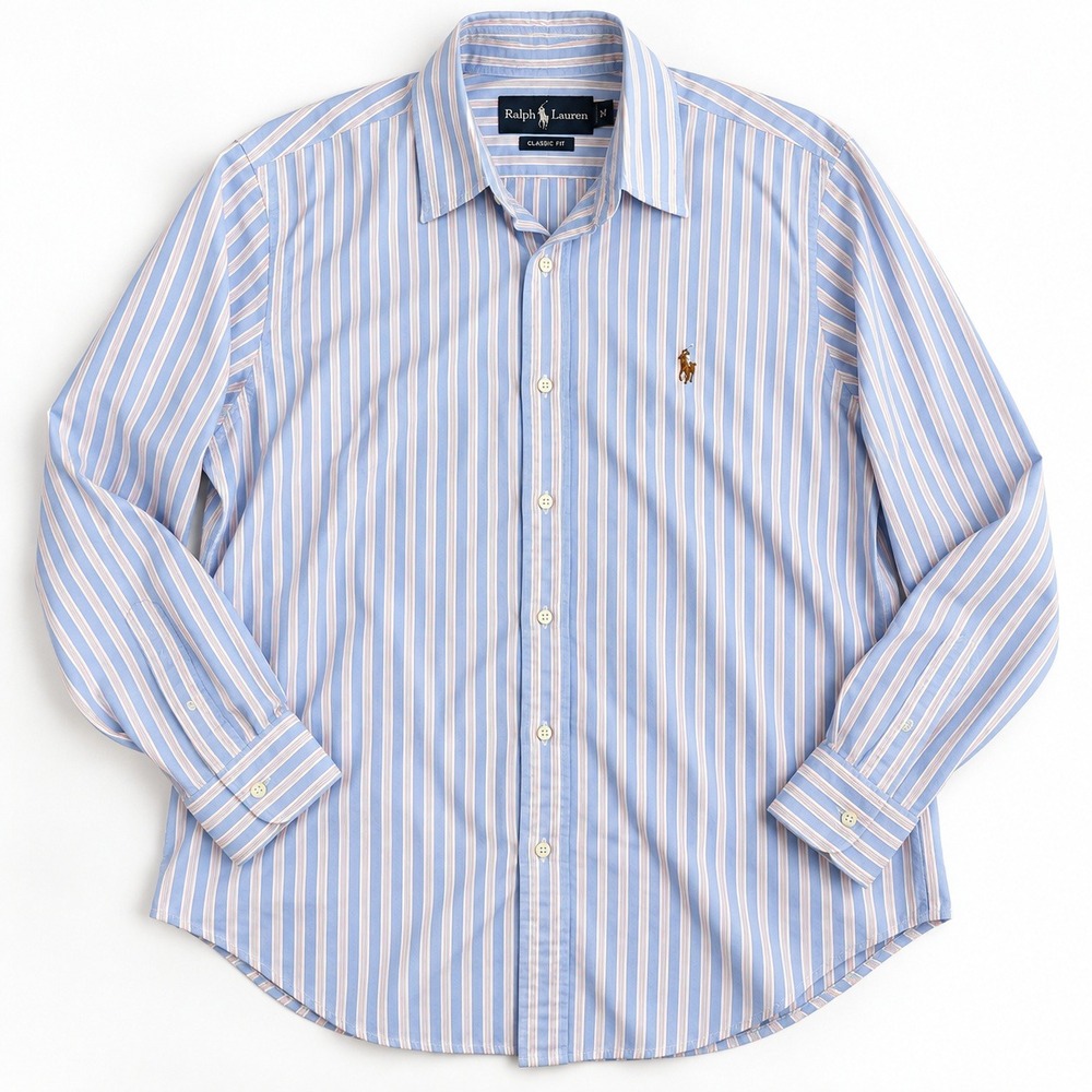 Ralph Lauren Mens Classic Fit Striped Oxford Shirt Blue Pink White Size M